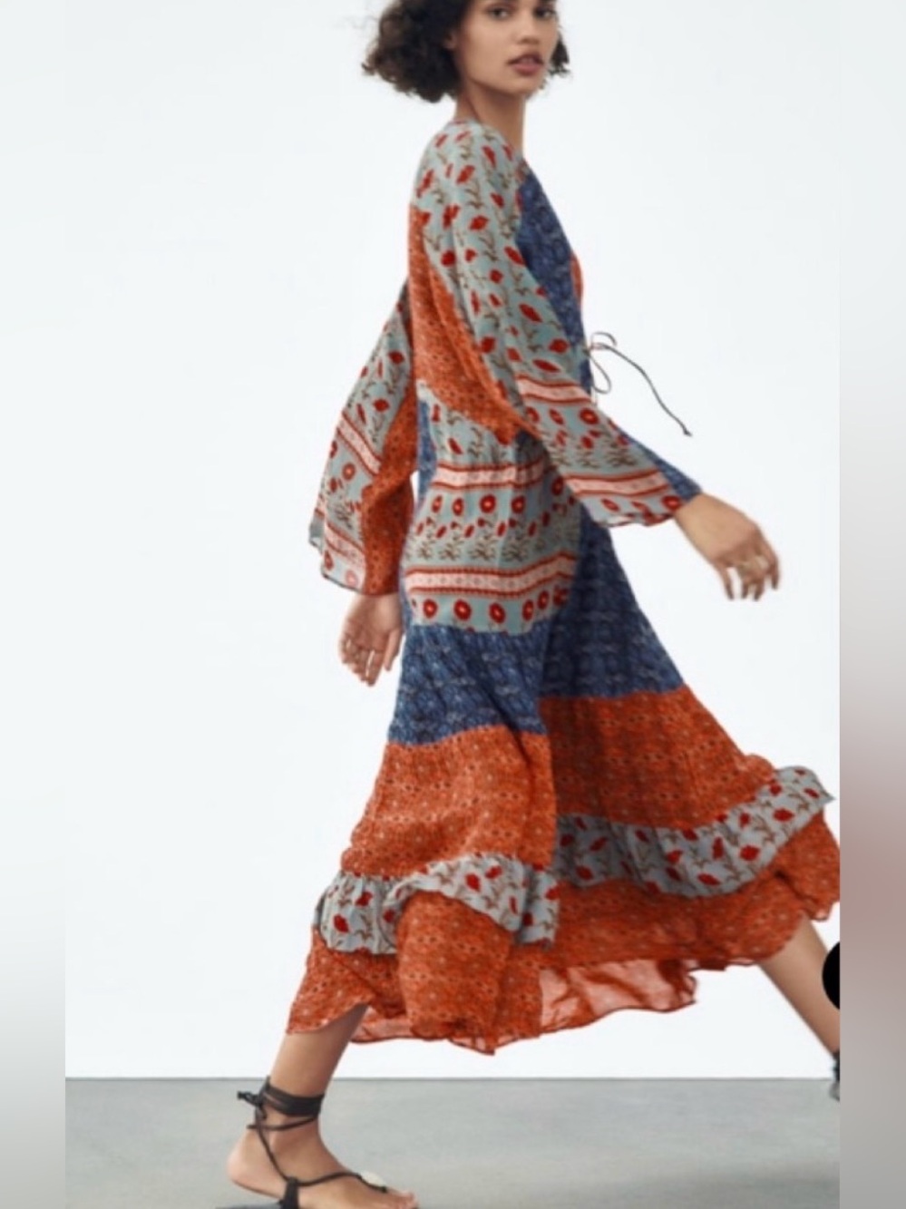 Zara • Patchwork Printed Boho Midi Dress